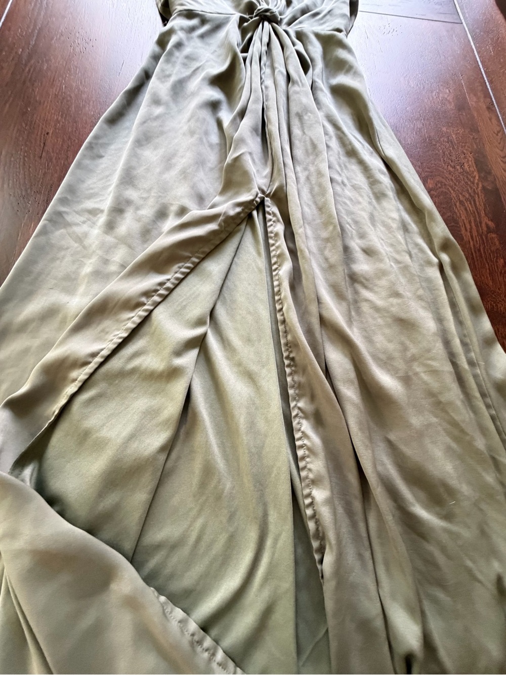 Lulu's Olive Green Twist-Front V-Neck Maxi Dress - Picture 5 of 8
